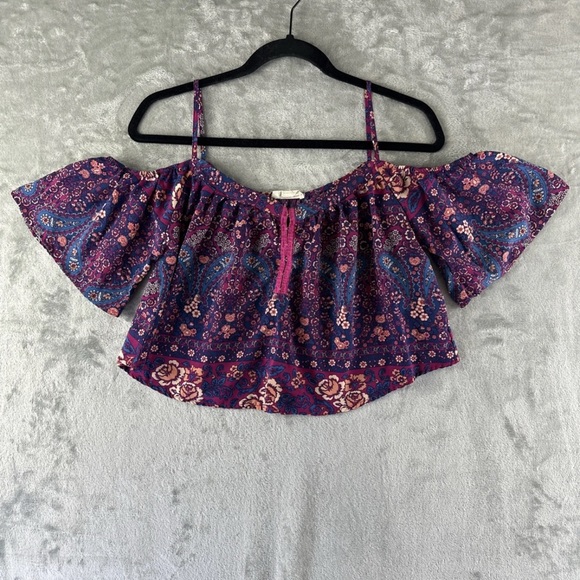 LA Hearts Top Women’s S Purple & Pink Floral Print Ruffle Details. - Picture 1 of 6